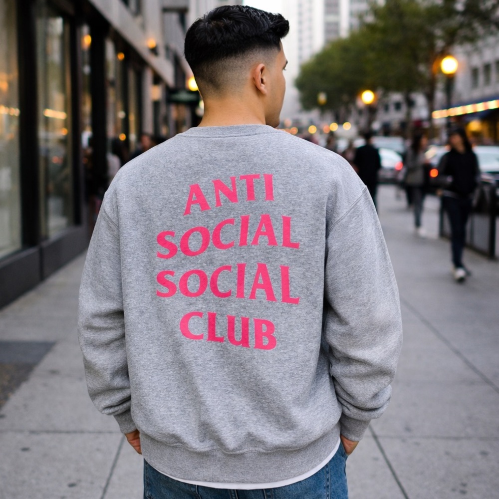 Anti Social Social‎ Club Streetwear Sweatshirt Large Grey Pink ASSC Pullover